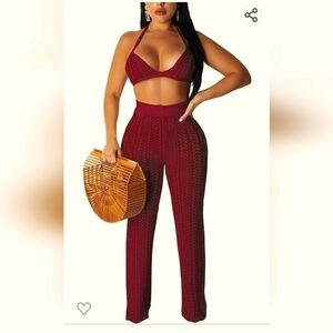 NEW KNIT BEACH COVER UP HALTER/PANTS TWO PIECE SIZE 2XL-3XL